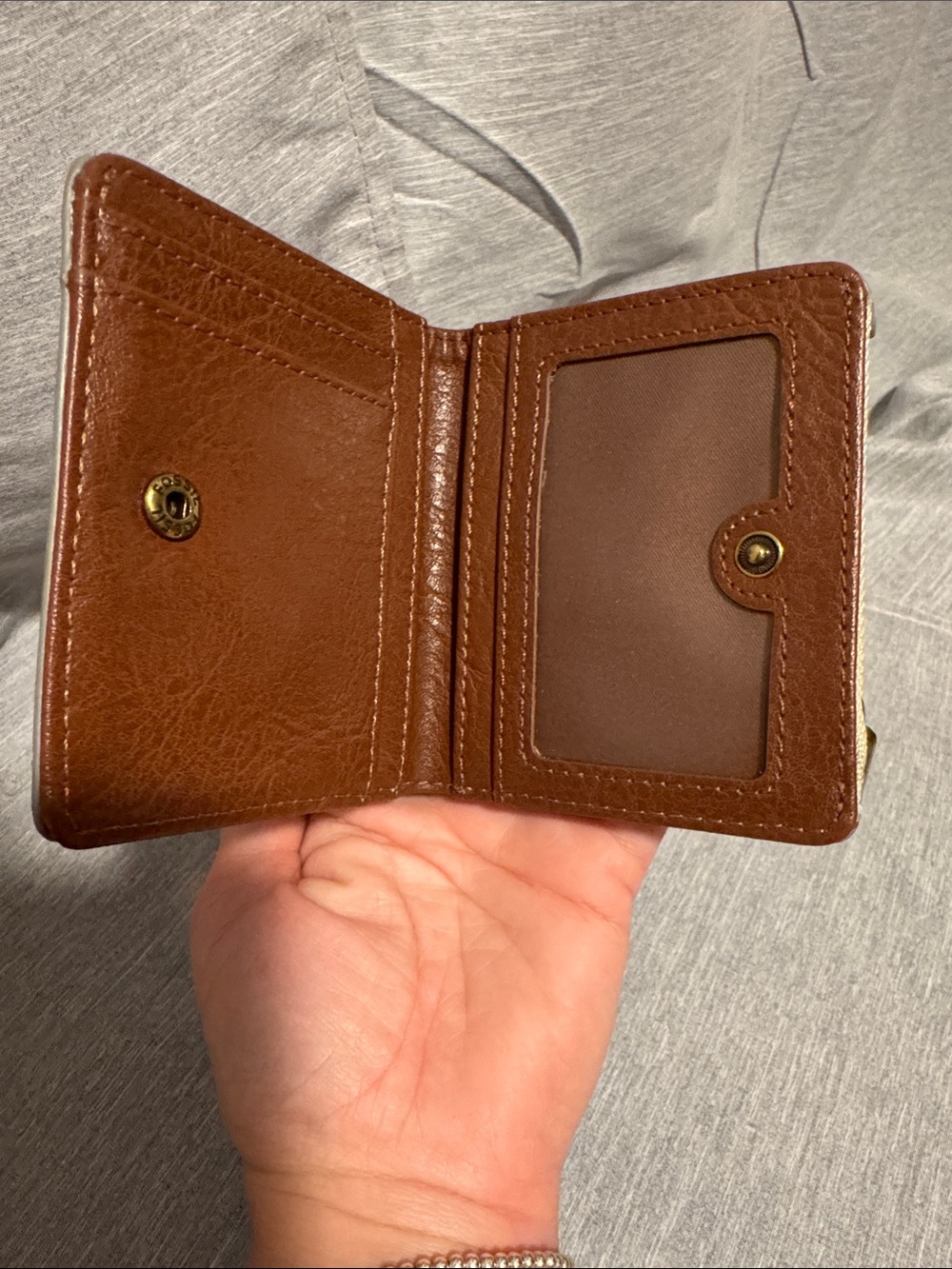 Fossil Beige Heart-Print Zip Card Wallet - Picture 2 of 5